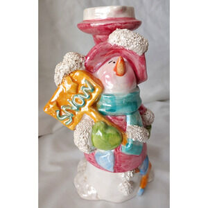 Cracker Barrel Snowman Candle Holder Votive Tealight 7.5 in. Ceramic